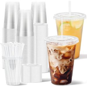 Clawsoff 100 Pack 16 oz Plastic Cups with Lids and Straws, Disposable Clear Coffee Cups with Lids, Sturdy To Go Cups for Iced Coffee, Smoothies, Milkshake, Cold Drinks (EXP 02/04/26)