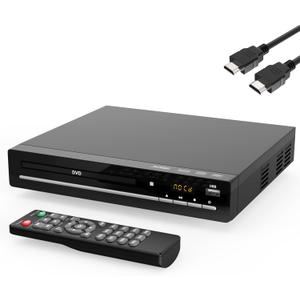 Region Free DVD Player with 1080p HDMI Upscaling, Compact Multi-Format CD/DVD/USB Player for Smart TV, Plays All Region DVDs, HDMI/RCA Cables and Remote Included for Home TV (Black)