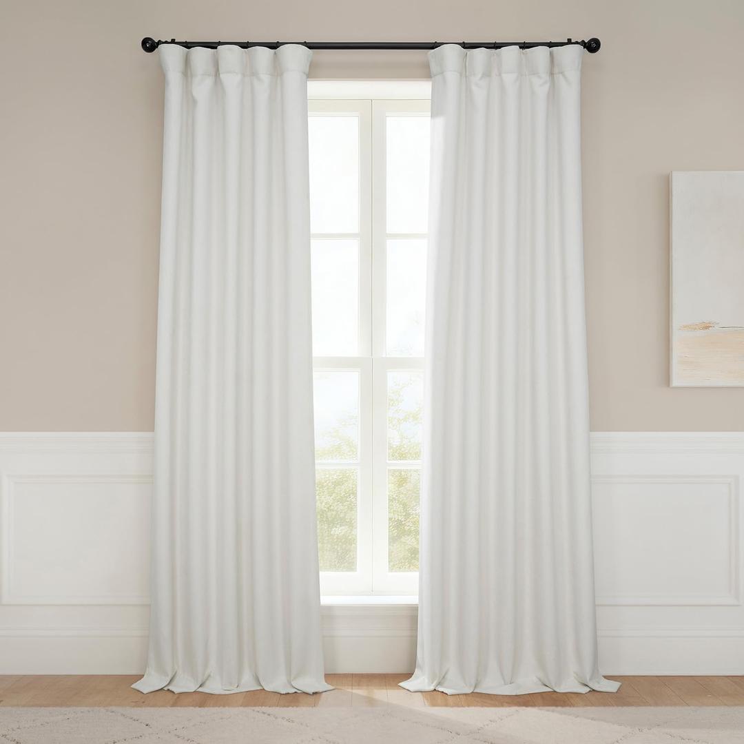 HPD Half Price Drapes - Faux Linen Curtains for Living Room (1 Panel) - 50W X 96L - Textured Room Darkening Curtains for Bedroom 96 Inches Long - Drapes for Home Decor, Birch Taupe