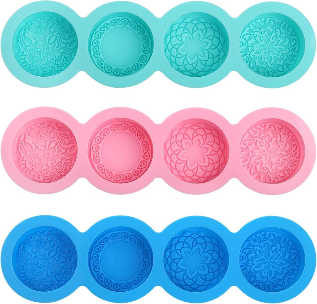 Hedume 3 Pack Silicone Soap Molds, 4-Cavity Different Flower Shapes Silicone Baking Mold, Handmade Soap Molds, Nonstick & BPA Free, Perfect for Soap Making, Handmade Cake Chocolate Biscuit