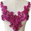 Handmade Rhinestones lace Applique handsewing Beads Trim Patches Neckline for Dress Clothes Accessory (Pink)