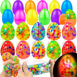 AMENON Easter Basket Stuffers Prefilled 12 Easter Eggs with 12 Light Up Egg Shaped Fidget Stress Balls Squishies Squeeze Stress Relief Toys, Easter Gift for Kids Adults Surprise Egg Hunt Party Favor