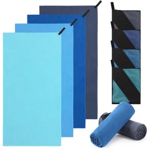 4 Pcs Quick Dry Camping Towel Absorbent Microfiber Travel Towel 47.24'' X 23.62'' Travel Wash Cloth Set for Backpacking Camping Beach Gym Sports Yoga Swimming Pool (Blue Color)