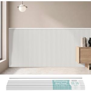 Wainscoting Panels, Board and Batten Wall Panel Kit, White PS Beadboard Wall Panels, Beaded Polystyrene Wall Board for Interior Wall Décor, 79.3”Wide X 40.7”High, Covers 22.38 Sq.Ft