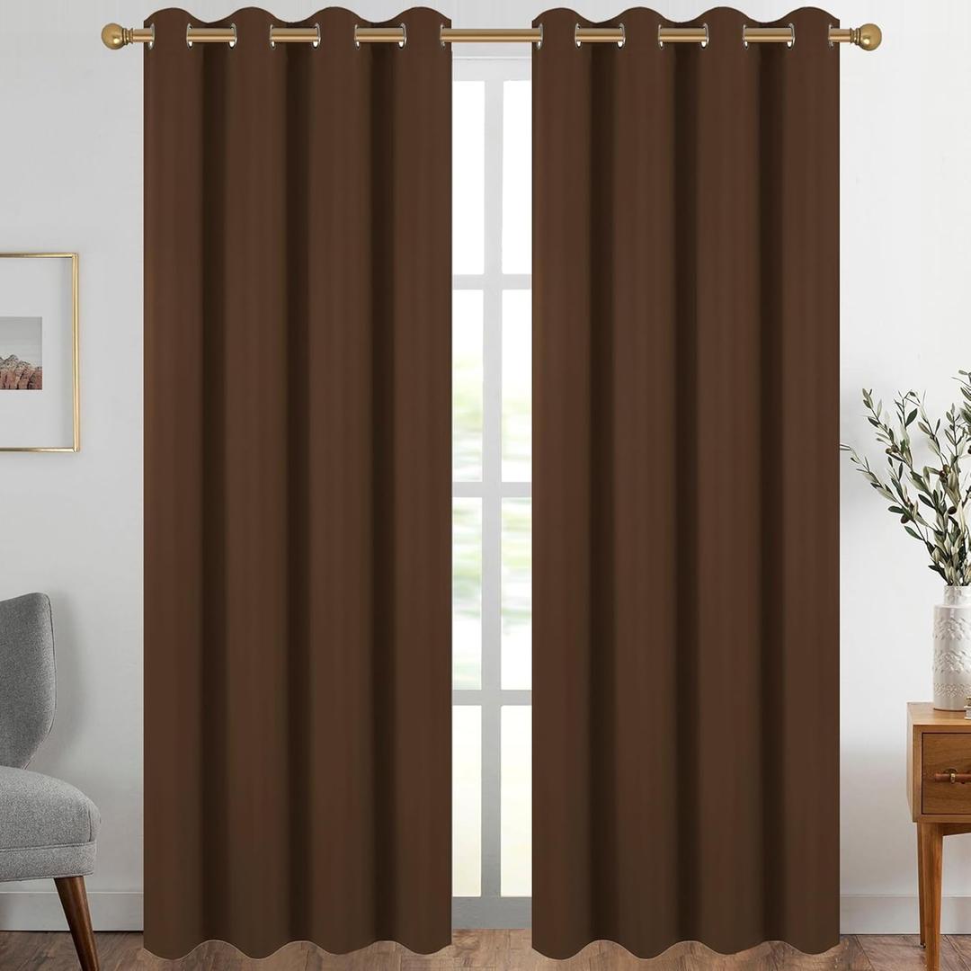 Diraysid Chocolate Brown Grommet Blackout Curtains for Bedroom Thermal Insulated Room Darkening Curtains Drapes, 52 x 95 inch, 2 Panels