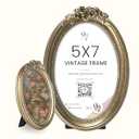 97 Decor Vintage Picture Frame 5x7 - Bronze Golden Rose Ornate Frame 5x7, Small Gold Picture Frames 5x 7, Antique 5 x7 Oval Frames With Glass Front For Photo Display Tabletop And Wall Mounting