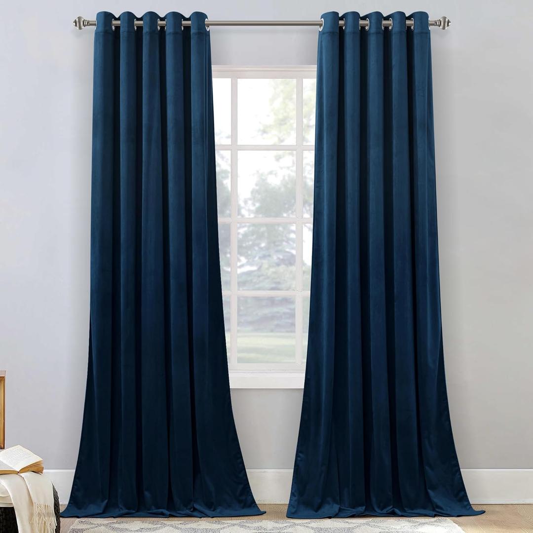 StangH Navy Blue Boys Bedroom Velvet Curtains Room Darkening 102 inches Long, Soft Blackout Drapes Noise Dampening Solid Sliding Door Curtains for Living Room, W62 x L102, 2 Panels