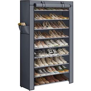 SONGMICS 10-Tier Shoe Rack, Shoe Storage Cabinet with Dustproof Cover, Free-Standing Shoe Storage Organizer for Closet, Entryway, Hold 40-50 Pairs of Shoes, for Sneakers, High Heels, Gray URXJ36G (Grey)