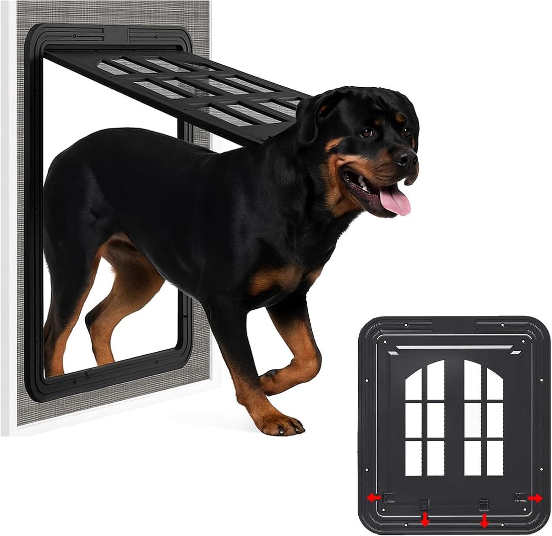 Large Pet Screen Door, 13 x 17 inches, Magnetic Self-Closing Dog Cat Door with 4-Way Entry, Black