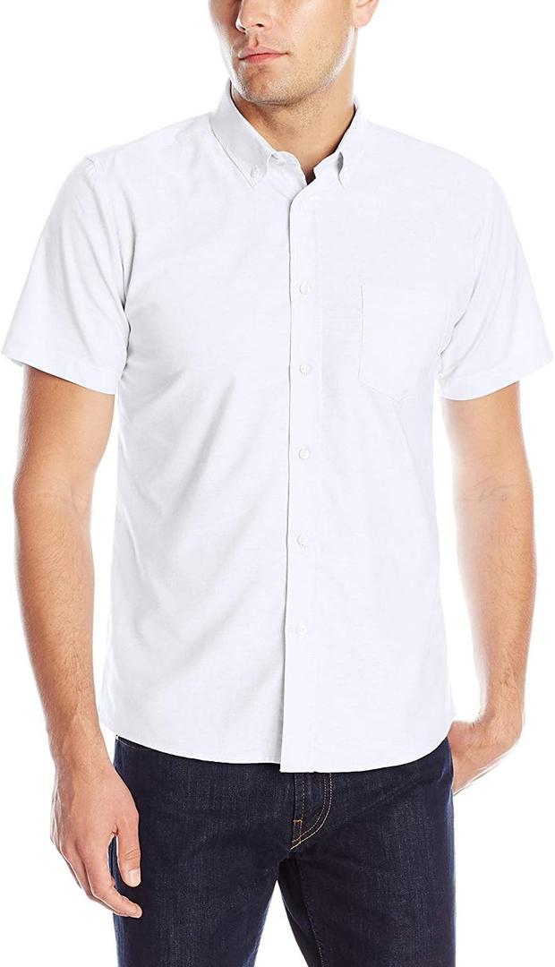 IZOD Uniform Young Mens Short Sleeve Button-down Oxford Shirt (White, L)