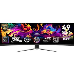 msi MPG 491CQPX QD-OLED 49-inch QD-OLED 5120 x 1440 (DQHD) Computer Monitor, 240Hz, Adaptive-Sync, HDMI, Display Port, VGA Port, VESA Mountable, Tilt, Height Adjustable, Speaker, 0.03ms, Black