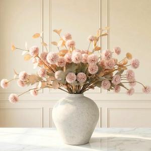 Artificial Flowers for Vase - Beige Silk Mums 10 Long Stems with Eucalyptus, Faux Flowers Home Decor, Neutral Tan Cream Floral Arrangement, Fake Chrysanthemum Pom Pom Stems, Spring Fall Centerpiece