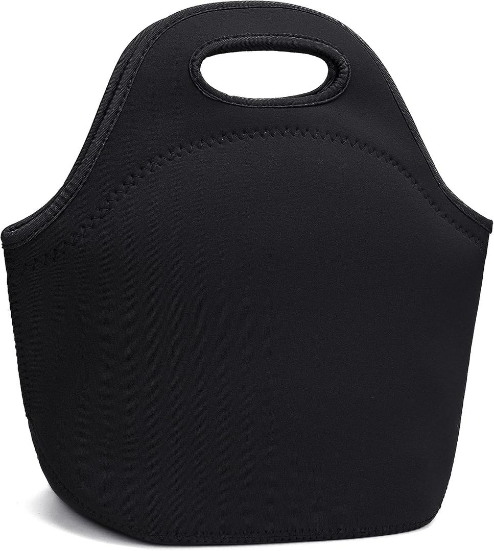 YOUBDM Neoprene Lunch Bags Thermal Insulated Lunch Tote Bag Reusable Washable Neoprene Picnic Bag for Women Men (Black)