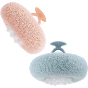 Ptwola 2 Pcs Soft Sunflower Suction Cup Bath Exfoliating Sponge Ball Bath Body Brush Mesh Bath Sponge Cleaning Scrubber Bath Sponge Brush with Comfortable Non-Slip Handle