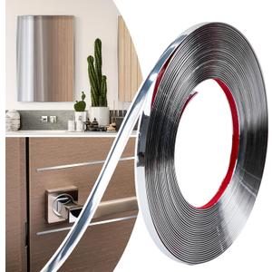 0.25in  40Ft Peel and Stick Wall Molding Trim - Flexible Self Adhesive Molding Trim for Walls, Edges, Borders, Window Frames, Backsplash Tiles - Silver Waterproof Trim (1/4in-40Ft)