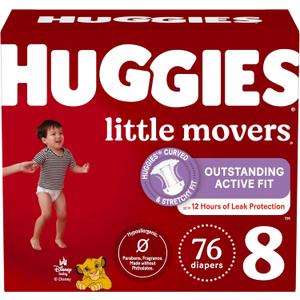 Huggies Size 8 Diapers, Little Movers Baby Diapers, Size 8 (46+ lbs), 76 Count (2 Packs of 38), Packaging May Vary Huggies Size 8 Diapers, Little Movers Baby Diapers, Size 8 (46+ lbs), 76 Count (2 Packs of 38), Packaging May Vary