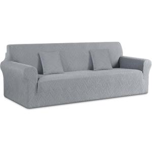 Ruaozz Stretch Sofa Cover 1 Piece Oversized Couch Cover Non Slip Extra Large Sofa Slipcover Soft Jacquard Furniture Protector with 2 pcs Throw Pillow Covers (4 Seater, Light Grey)