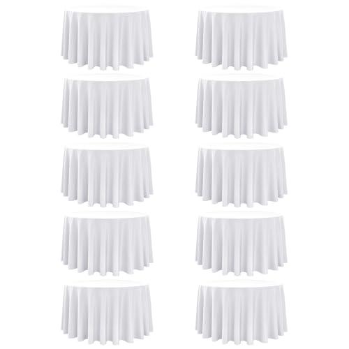 Dailyset 10-Pack White Round Tablecloths, 108 Inches, Stain-Resistant Polyester for 4-5 Ft Round Tables - Washable Table Covers for Weddings, Banquets, Birthday Parties, Events