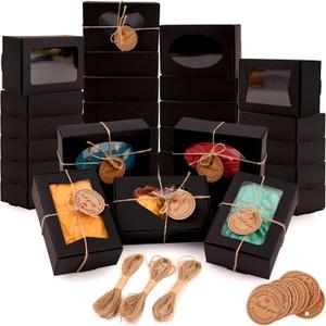 Moukiween 32 PCS Black Soap Boxes for Homemade Soap, 3.54 X 2.36 X 1.18 Inch Soap Packaging Gift boxes with Window, Small Rectangular Soap Wrapping Boxes (Black)