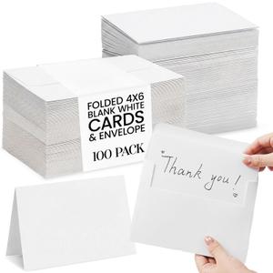 Folded White Cards 100PK 4x6 Blank Greeting Cards with Envelopes, Premium Cardstock for Invitations, Weddings, Birthdays, DIY Crafting, Personalized Messages, All Occasion Stationery Set