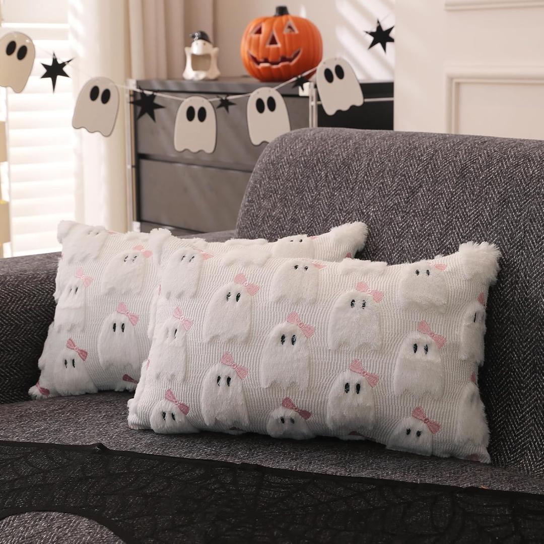Halloween Pillow Covers 12x20 inch Set of 2 for Halloween Decorations Cute Ghost Embroidered Soft Plush Faux Fur White Throw Pillow Cushion Covers for Sofa Living Room Couch Bed Home Decor YY158A12 Halloween Pillow Covers 12x20 inch Set of 2 for Halloween Decorations Cute Ghost Embroidered Soft Plush Faux Fur White Throw Pillow Cushion Covers for Sofa Living Room Couch Bed Home Decor YY158A12
