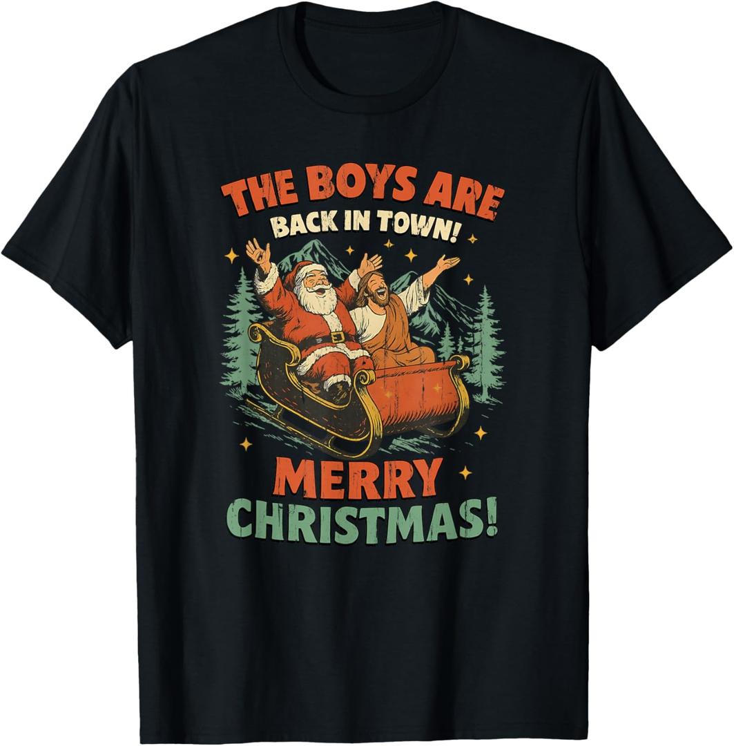 The Boys are Back in Town Merry Christmas T-Shirt, XL