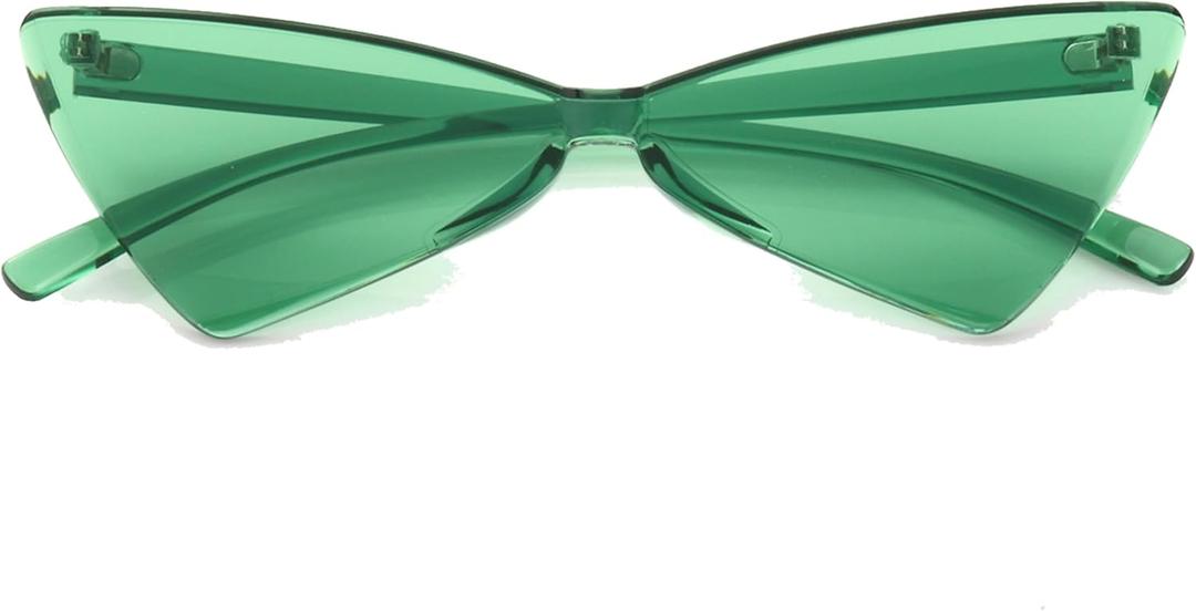 OLIN Triangle Thick Rimless Sunglasses One Piece Colored Transparent glasses For Women and Men (Green)