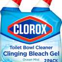 Clorox Toilet Bowl Cleaner, Clinging Bleach Gel, Ocean Mist - 24 Ounces, Pack of 2