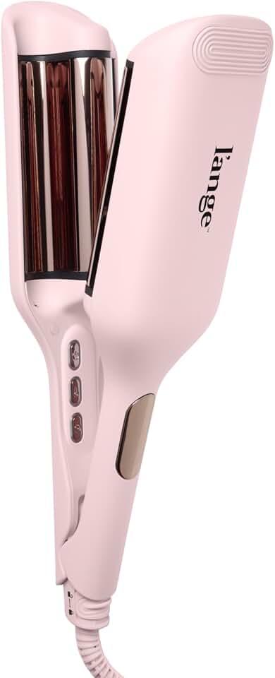 L'ANGE Hair SculptWaver Titanium Deep Wave | 1.3 Inch Hair Crimper for Effortless Beach Waves | 3 Barrel Hair Waver with Adjustable Heat | Dual Voltage & Smart Timer | Blush - Large
