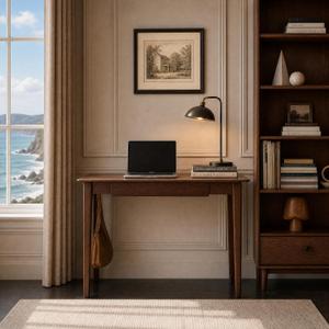 Solid Wood Small Computer Desk,Writing Study Gaming Table for Bedroom, Home Office Desk for Work, No Chair Included, Easy Assembly (Walnut, 31.5" × 18.9" × 29.5")