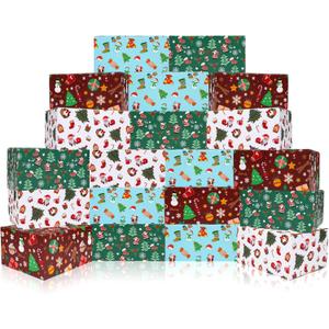 Cholemy 20 Pack Christmas Shipping Boxes Xmas Gift Boxes Decorative 4 Designs Empty Recyclable Cardboard Xmas Mix Pattern Christmas Box for Wrapping Holiday Present Small Business(8 x 6 x 4 In)