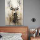 LYUNSHUO Deer Canvas Wall Art Vintage Elk Watercolor Pictures Wall Decor Rustic Farmhouse Wild Animal Painting Framed Artwork for Office Home Decor,Stretched and Framed Ready to, 24"L x 16"W