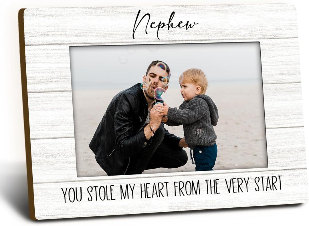 Nephew Gifts Picture Frame 4x6, To My Nephew Gifts from Aunt Wooden Picture Frame, NephewsGifts from Uncle Aunt Auntie, You Stole My Heart Decorative Photo Frames for Table Desk Decor