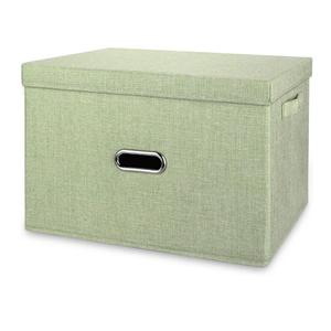 Large Linen Collapsible Storage Bins with Removable Lids and Handles, Washable Storage Box Containers Baskets Cube with Cover for Bedroom,Closet,Office,Living Room,Nursery (Green, Large)
