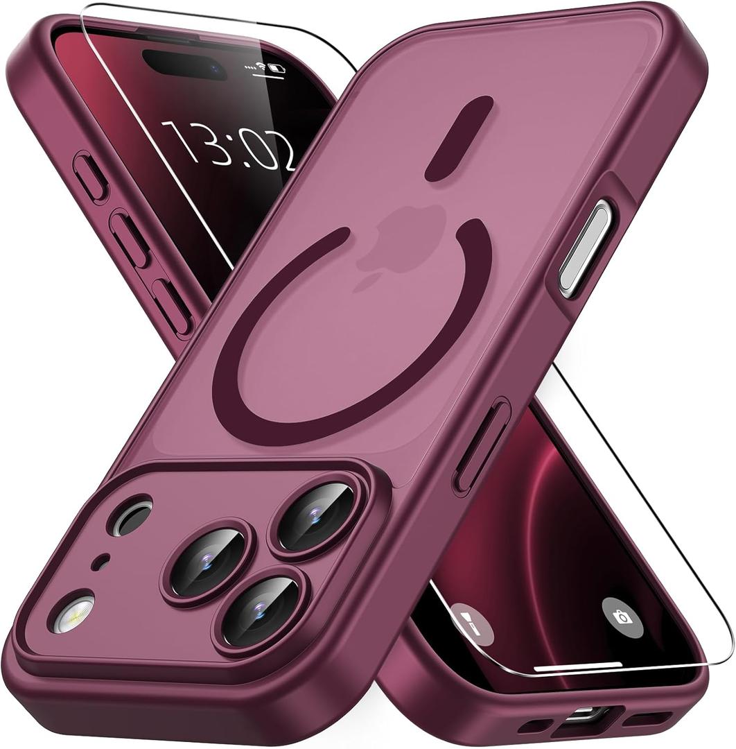 Vansdon for iPhone 17 Pro Max Case, Compatible with MagSafe, Magnetic Translucent Matte Slim Protective Cover with 1 Screen Protector - Military-Grade Drop Protection (WineRed)