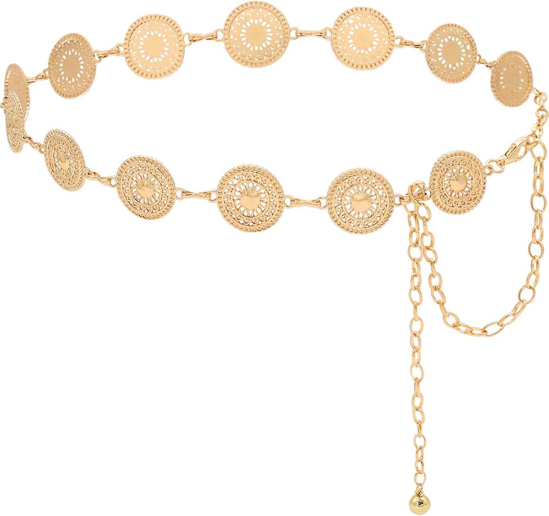 Women's Chain Belt Metal Waist Belt Chunky Belly Link Belt (S: 41.3 in/105 cm, Pattern Gold)