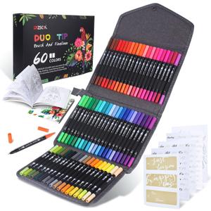 ZSCM 60 Colors Markers for Adult Coloring Books No Bleeding - Duo Tip Brush Pen, Artist Fine & Brush Coloring Markers for Adult Calligraphy, Drawing, Sketching & Journaling
