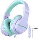 iClever HS19 Kids Headphones for School with Microphone, Safe Volume Limiter 74/85dBA, Over-Ear Girls Boys Headphones for Kids with FunShare Foldable Wired for iPad/Travel (Purple)