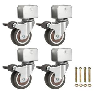 PATIKIL 2 Inch Caster Wheels, 4 Pcs Swivel Casters with Break 1" U Bracket Opening 55 Lb Capacity Per Caster for Furniture Office Chairs Carts and Cabinets, Brown