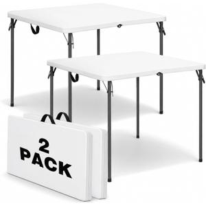 34" Square Folding Table for 4 Person, 330lbs Weight Capacity Foldable Table with HDPE Tabletop & Heavy-Duty Steel Legs, Large Portable Picnic Table for Indoor Outdoor Parties, Camping, White, 2 Pack