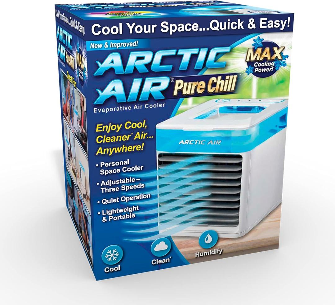 Arctic Air Pure Chill Evaporative Air Cooler By Ontel - Powerful 3-Speed Personal Space Cooler, Quiet, Lightweight And Portable For Bedroom, Office, Living Room & More