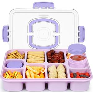 Caperci Original Snackle Box Container - 10-Compartment Snack Divided Serving Tray with Lid & Handle, 2 Dressing Containers, Perfect for Picnic Party, Leak-Proof, Dishwasher Safe, BPA-Free (Orchid)
