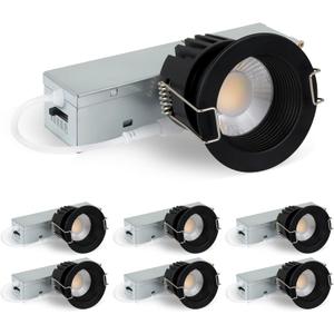 zouzai 2 Inch LED Recessed Lighting, 5CCT Anti-Glare Downlight with Junction Box, Dimmable, 2700K-5000K Selectable, 8W COB 840LM, IP65 Wet Rated, CRI90+, ETL & Energy Star, (Black, 2 inch 6 Pack)