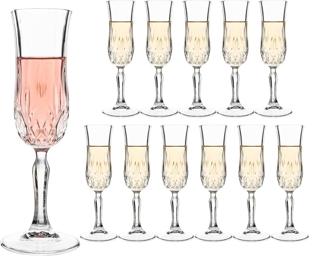 UMEIED Engraved Champagne Flutes, Set of 12-4.16 oz Elegant Etched Glass Coupe Glasses for Wedding, Anniversary, Bridal Shower & Parties