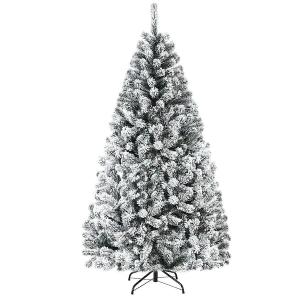6 ft. Unlit Premium Snow Flocked Hinged Artificial Christmas Tree with Metal Stand