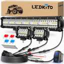 20 Inch LED Light Bar and 4 Inch LED Pods 2PCS Kit with 3 Leads Wiring Harness Rocker Switch Triple Row Off Road Light Bar Spot Flood Combo Work Light for Pickup UTV Truck Tractor Boat