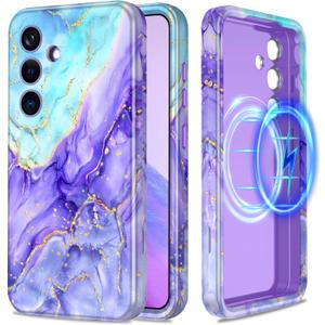 Casetego for Galaxy S25 Case,Compatible with MagSafe,[Military Grade Drop Test] Full Body Protection Slim Shockproof Rugged Marble Women Case for Samsung Galaxy S25 6.2 inch,Cobalt Violet
