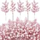 Cindeer 40 Pieces Christmas Tree Decorations Include 20 Glitter Berries Stems and 20 Xmas Tree Pick Leaves Fake Christmas Picks Artificial Pine Needles Glitter Sticks for DIY Wreath (Pink)