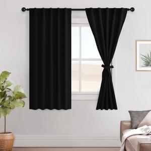 Hiasan Black Out Curtains 63 inch Long Sewn with Tiebacks, Rod Pocket & Back Tab Blackout Thermal Insulated Drapes 42 inch Wide, Room Darkening Curtains 2 Panels for Living Room Bedroom