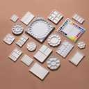 MEEDEN Ceramic Watercolor Palette: 33-Well Large Empty Professional Porcelain Paint Palette with Lid for Watercolor Acrylic Gouache, 13.5 x 10.8 Inch Mixing Tray for Studio